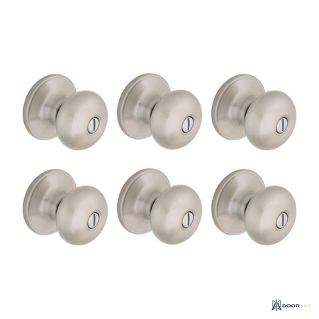 Door Axis Satin Nickel Round Privacy Door Knob, Single and 6-Pack - front view