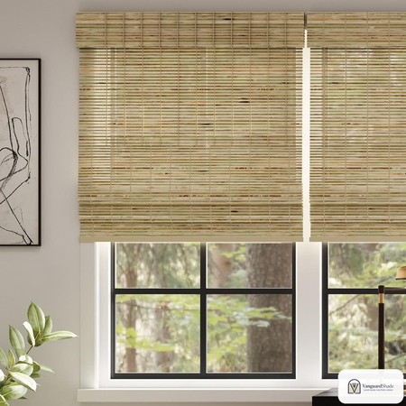 Vanguard Shade Cordless Woven Wood Shade, Natural Bamboo, Custom Cut - front view