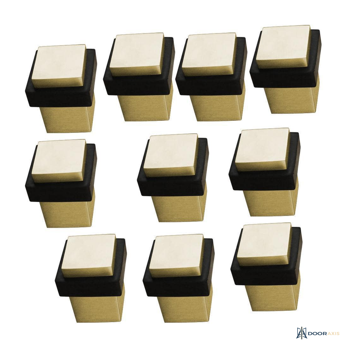 Door Axis Stainless Steel Square Floor Door Stop, Satin Brass, 10-Pack - front view