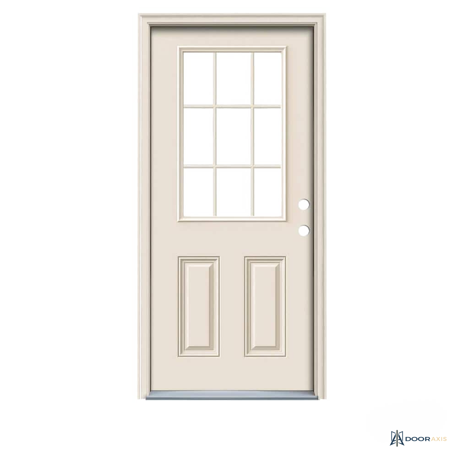 Door Axis 36 in x 80 in 9-Lite Steel Prehung Entry Door with Brickmold, Left-Hand Inswing - front view