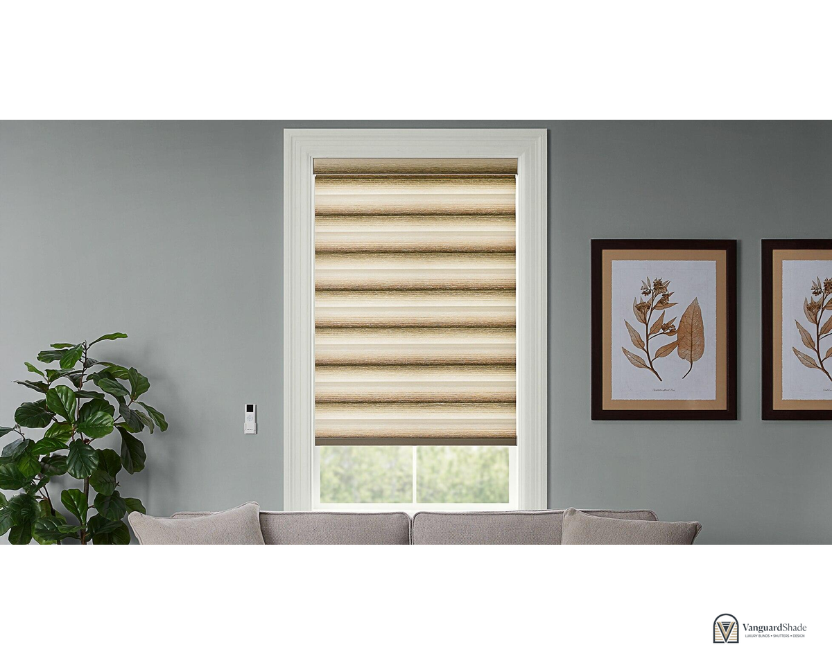 Vanguard Shade Motorized Zebra Shade, Rechargeable, Custom Cut - front view