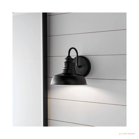 Light Archon Foundry 7.63 in. 1-Light Farmhouse Wall Sconce with Metal Shade, Matte Black - front view