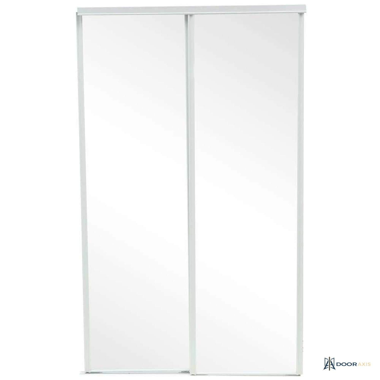 Door Axis 48 in x 80 in Framed Mirror Bypass Closet Door System, White Steel Frame - front view