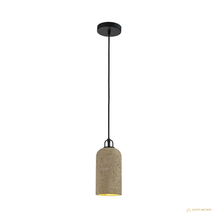 Light Archon Petra 5 in. Natural Travertine Cylinder Pendant, Matte Black Hardware - front view