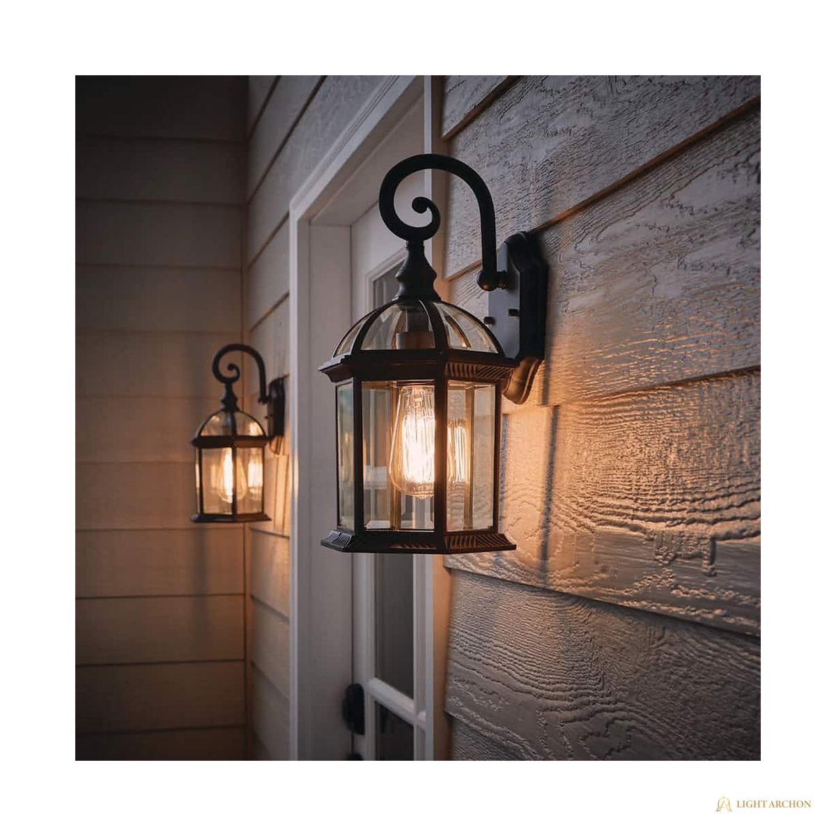 Light Archon Harrow 15.4 in. Outdoor Wall Lantern with Clear Beveled Glass, Weathered Bronze, 2-Pack - front view