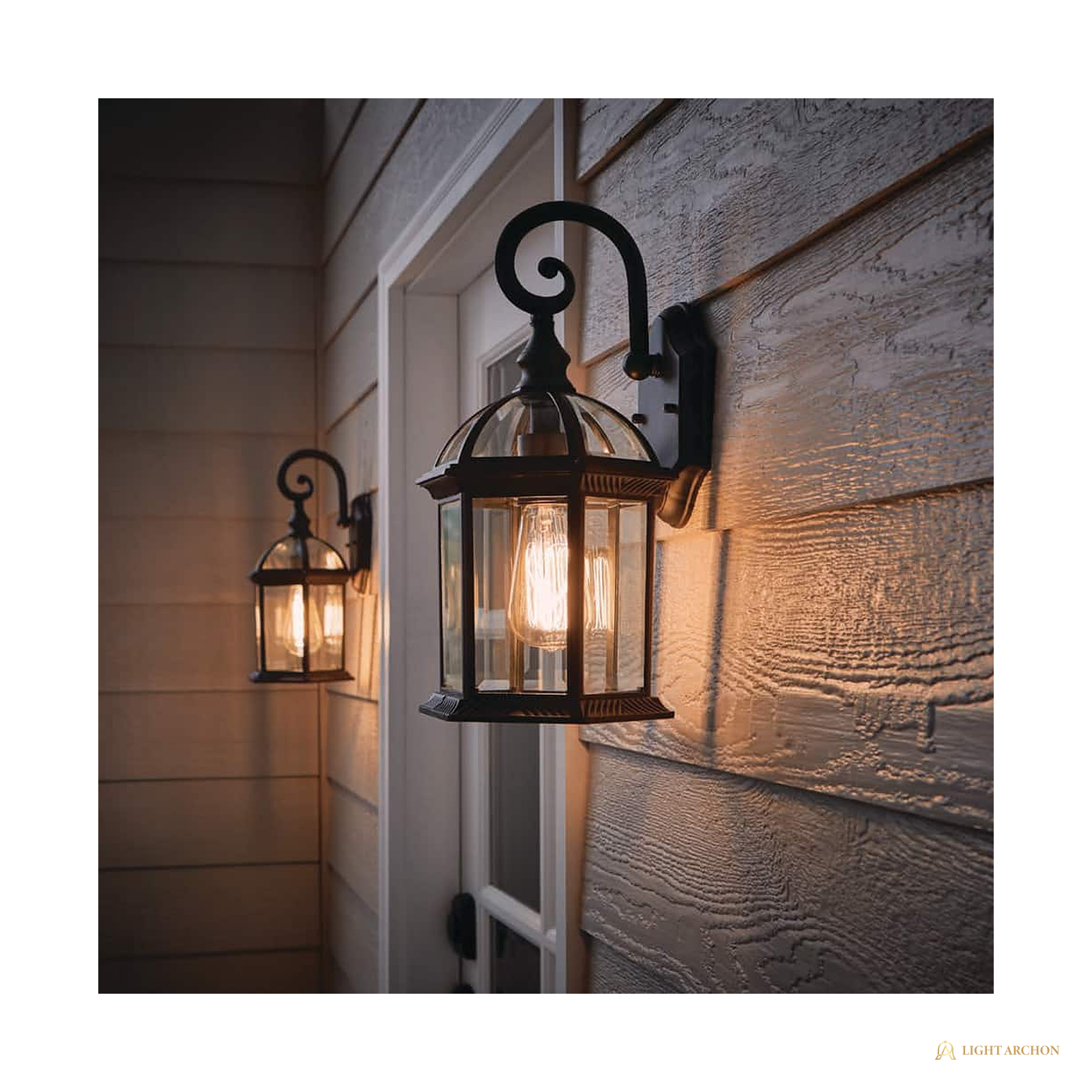 Light Archon Harrow 15.4 in. Outdoor Wall Lantern with Clear Beveled Glass, Weathered Bronze, 2-Pack - front view