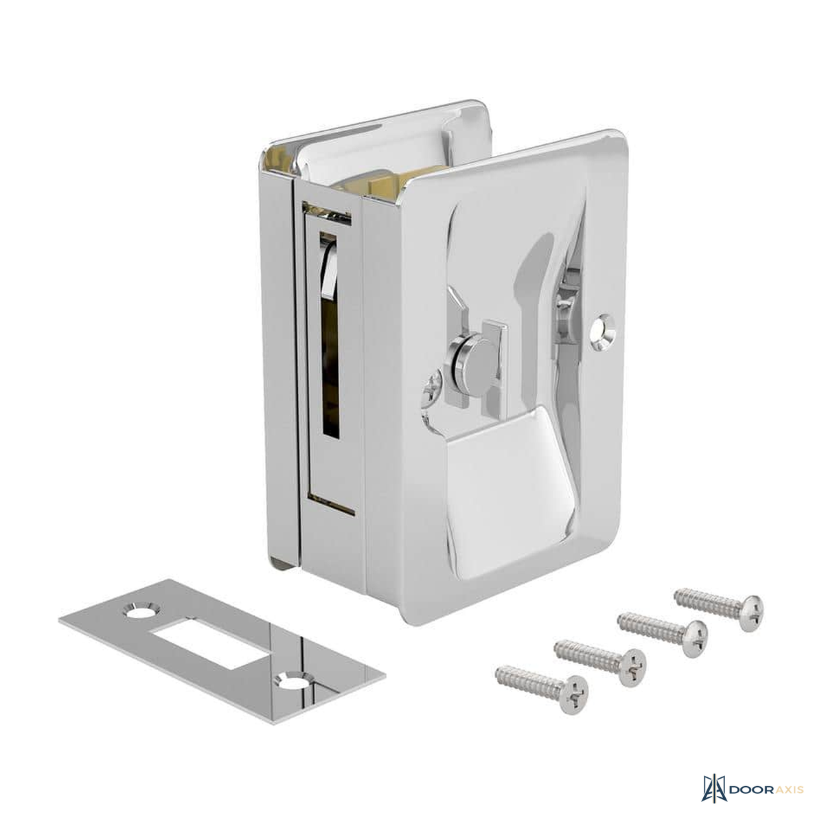 Door Axis 3-1/4 in Pocket Door Pull with Privacy Lock, Polished Chrome - front view