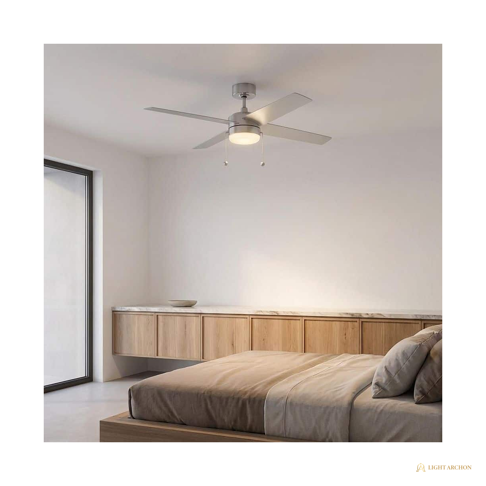 Light Archon Alder 52 in. Integrated LED Downrod Ceiling Fan with Reversible Walnut Blades - front view