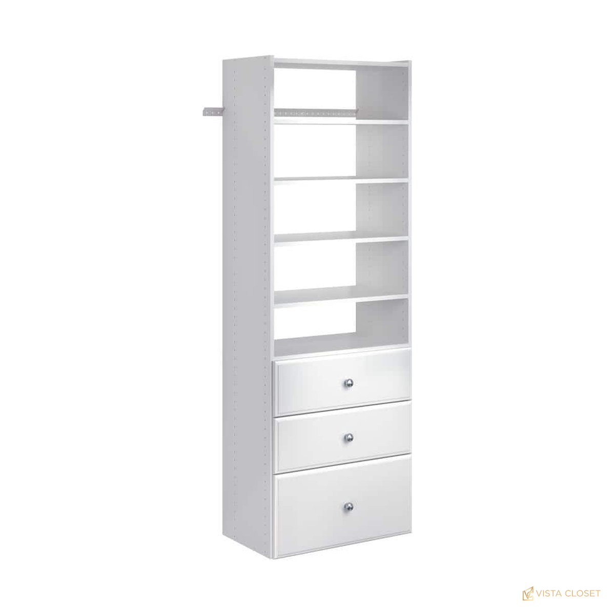 Vista Closet 25 in. W Classic White Wood Closet Tower with 3 Drawers - front view