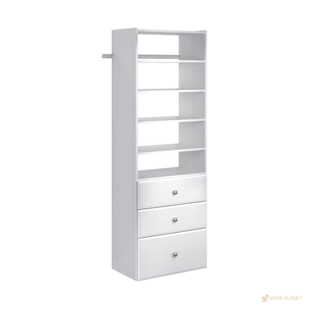 Vista Closet 25 in. W Classic White Wood Closet Tower with 3 Drawers - front view