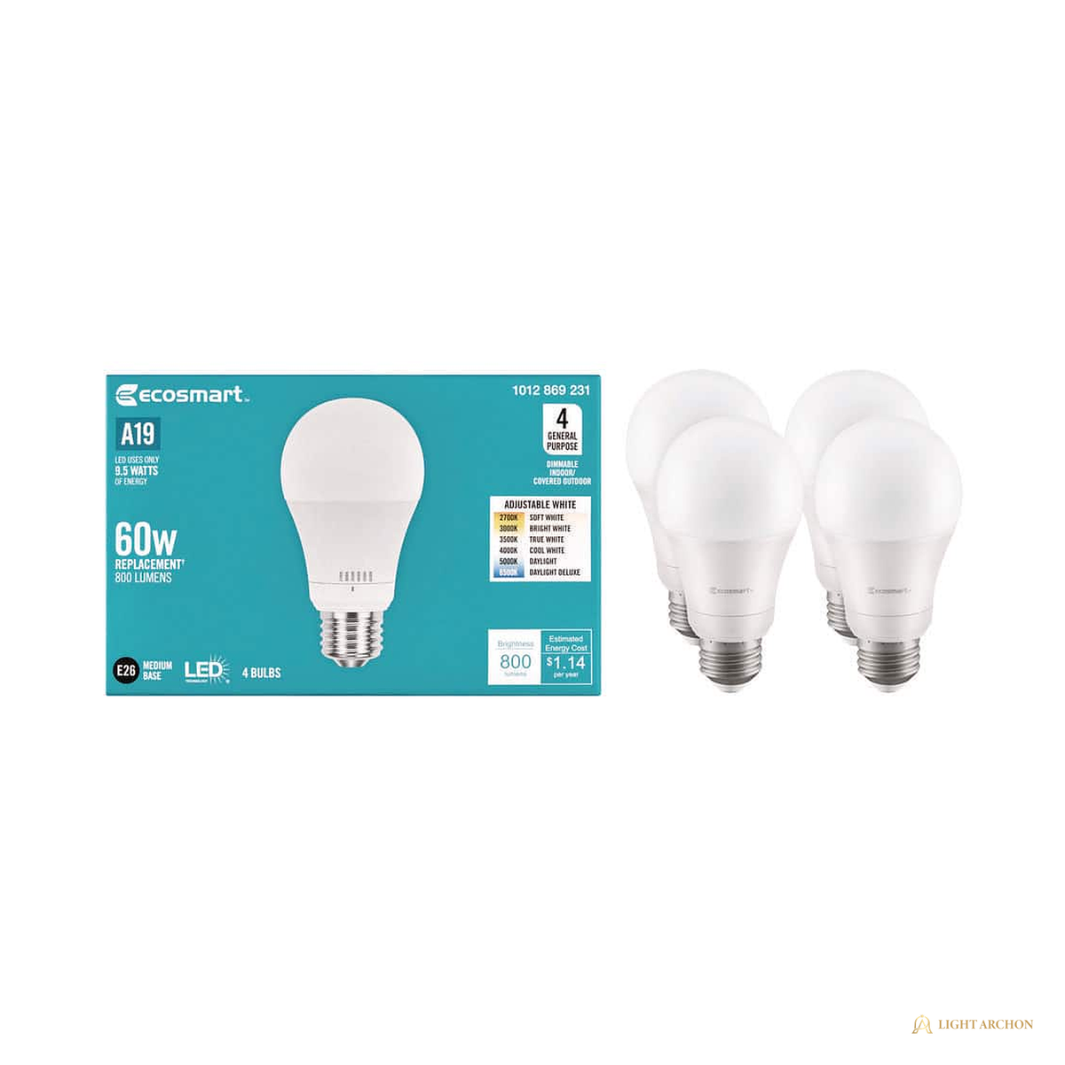 Light Archon Hexatone A19 LED Bulb, Selectable CCT, 4-Pack - front view