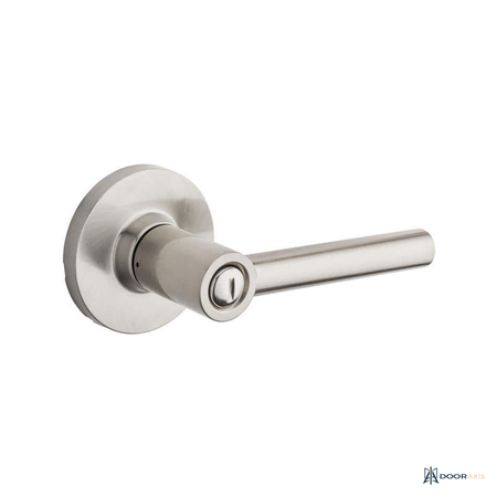 Door Axis Satin Nickel Bed and Bath Privacy Door Lever, Round Rose - front view