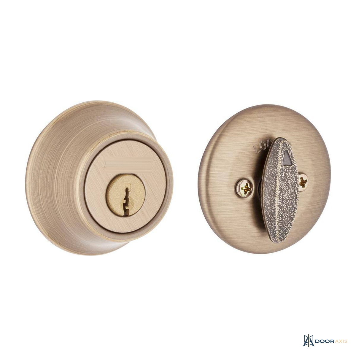 Door Axis Polished Brass Single Cylinder Deadbolt, Classic Round Trim - front view