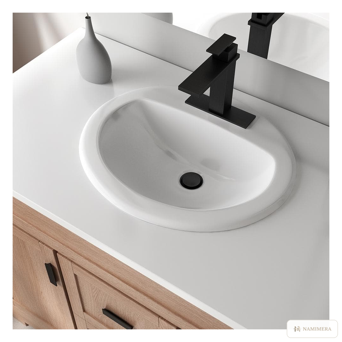 Namimera 19 in. Drop-In Round Vitreous China Bathroom Sink, White - front view