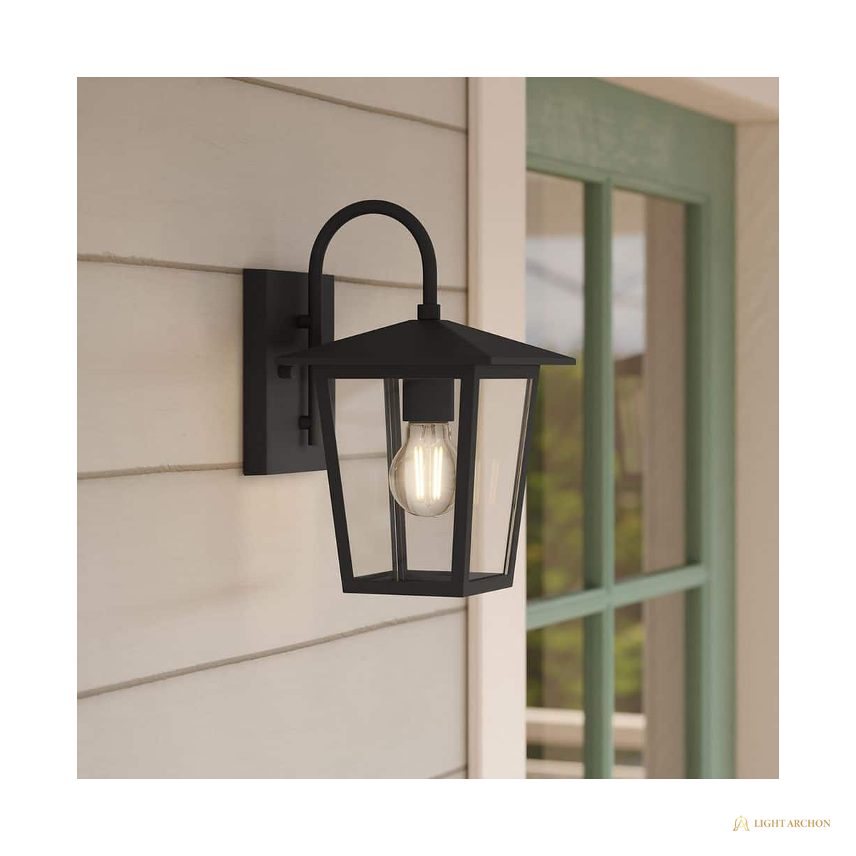 Light Archon Lanthorn 12 in. Outdoor Wall Lantern with Clear Glass Shade, Black - front view