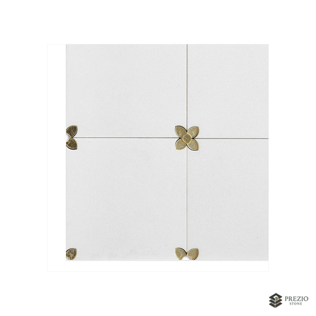 Prezio Stone Blossom Corner Waterjet Mosaic with Brass Inlay, Carrara and Bardiglio Marble - primary material view