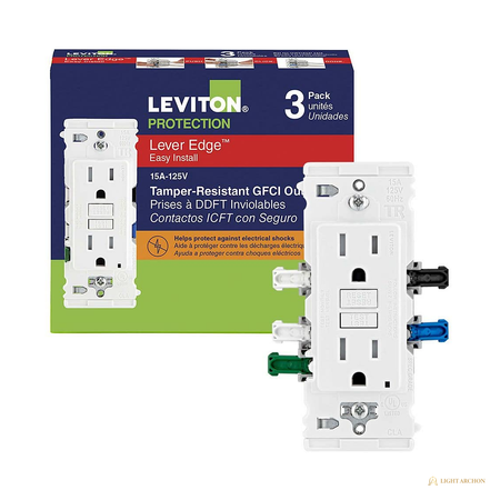 Light Archon Quicklatch 15A Self-Test GFCI Outlet with Lever Terminals 3-Pack - front view
