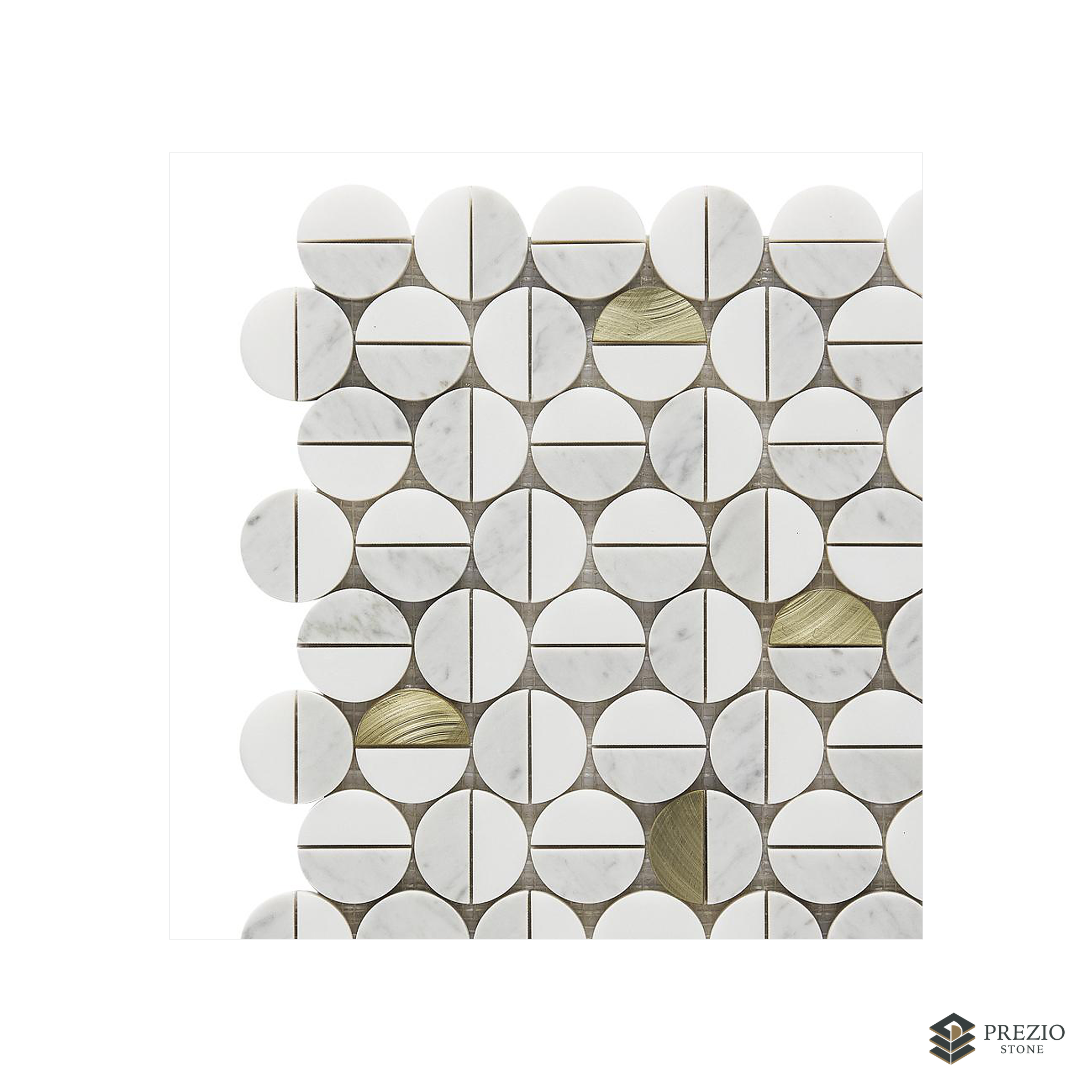 Prezio Stone Penny Coin Mosaic with Brass Dots, White and Black Marble - primary material view