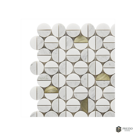 Prezio Stone Penny Coin Mosaic with Brass Dots, White and Black Marble - primary material view