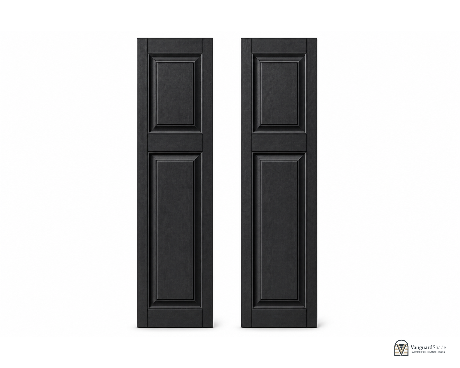 Vanguard Shade Raised Panel Vinyl Exterior Shutter Pair, Stock Heights - front view