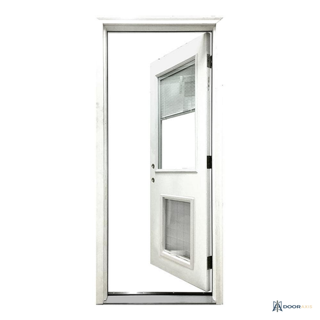 Door Axis 36 in x 80 in Half Lite Fiberglass Prehung Front Door with Extra Large Pet Door - angle view