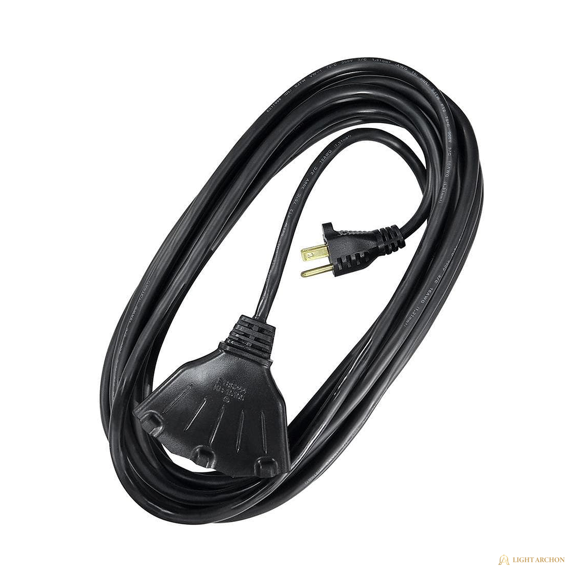 Light Archon Tether 16/3 Indoor/Outdoor Extension Cord with Triple-Tap End, Black - angle view