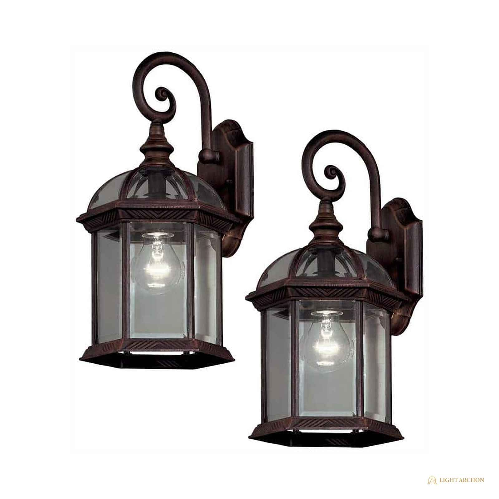 Light Archon Harrow 15.4 in. Outdoor Wall Lantern with Clear Beveled Glass, Weathered Bronze, 2-Pack - angle view