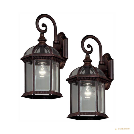 Light Archon Harrow 15.4 in. Outdoor Wall Lantern with Clear Beveled Glass, Weathered Bronze, 2-Pack - angle view