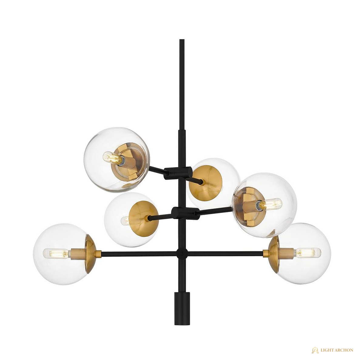 Light Archon Astra 28.5 in. 6-Light Matte Black and Gold Cluster Chandelier with Clear Glass Sphere Shades - angle view