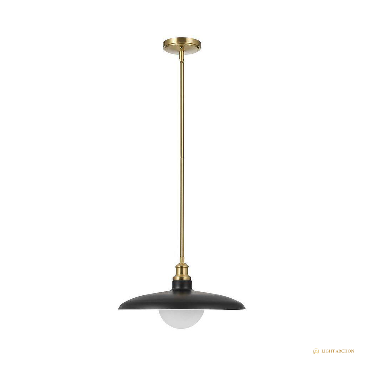 Light Archon Brim 15 in. Matte Black and Brass Pendant with Etched Glass Inner Shade - angle view