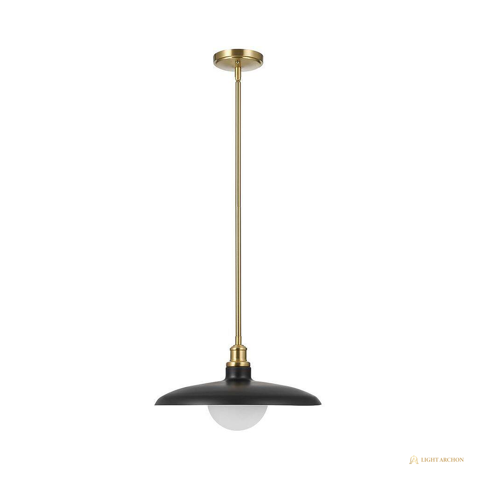Light Archon Brim 15 in. Matte Black and Brass Pendant with Etched Glass Inner Shade - angle view