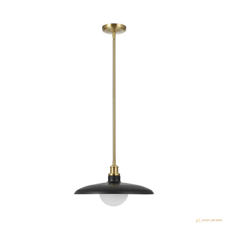 Light Archon Brim 15 in. Matte Black and Brass Pendant with Etched Glass Inner Shade - angle view