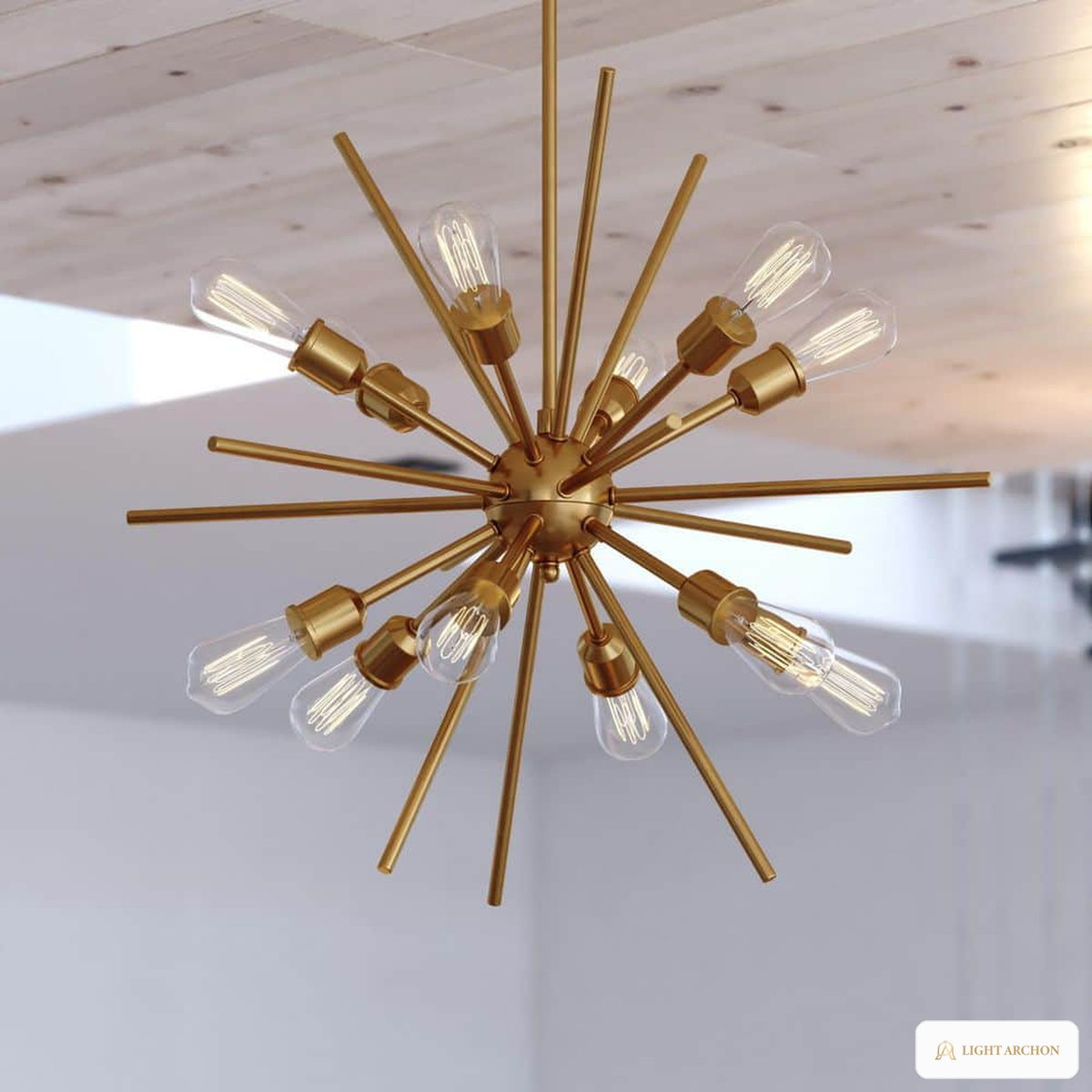 Light Archon Kepler 27.5 in. 12-Light Natural Brass Sputnik Pendant - angle view