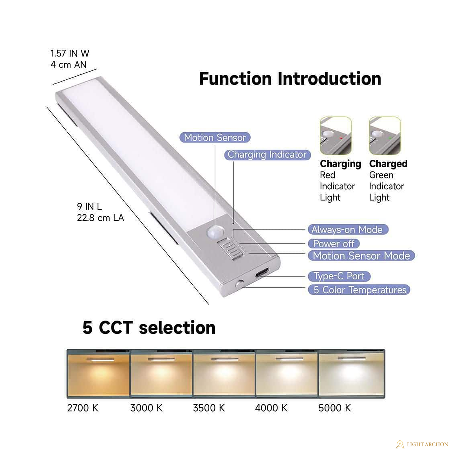 Light Archon Nomad 9 in. Cordless LED Under Cabinet Light with USB Base, 2-Pack - angle view