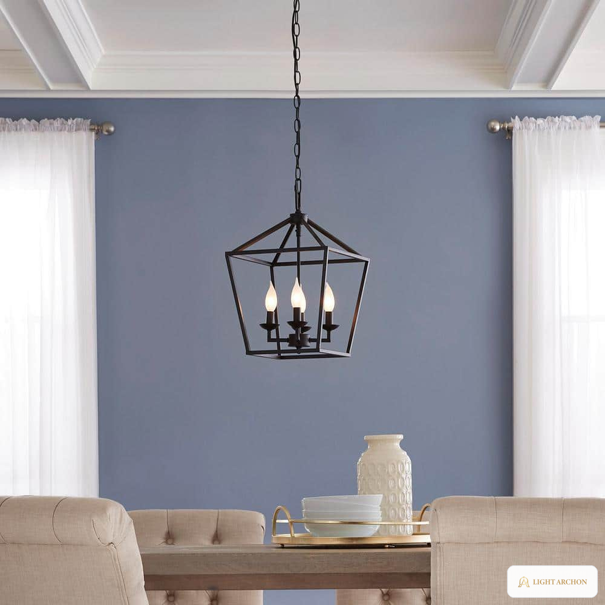 Light Archon Croft 12 in. 4-Light Bronze Farmhouse Cage Chandelier - angle view
