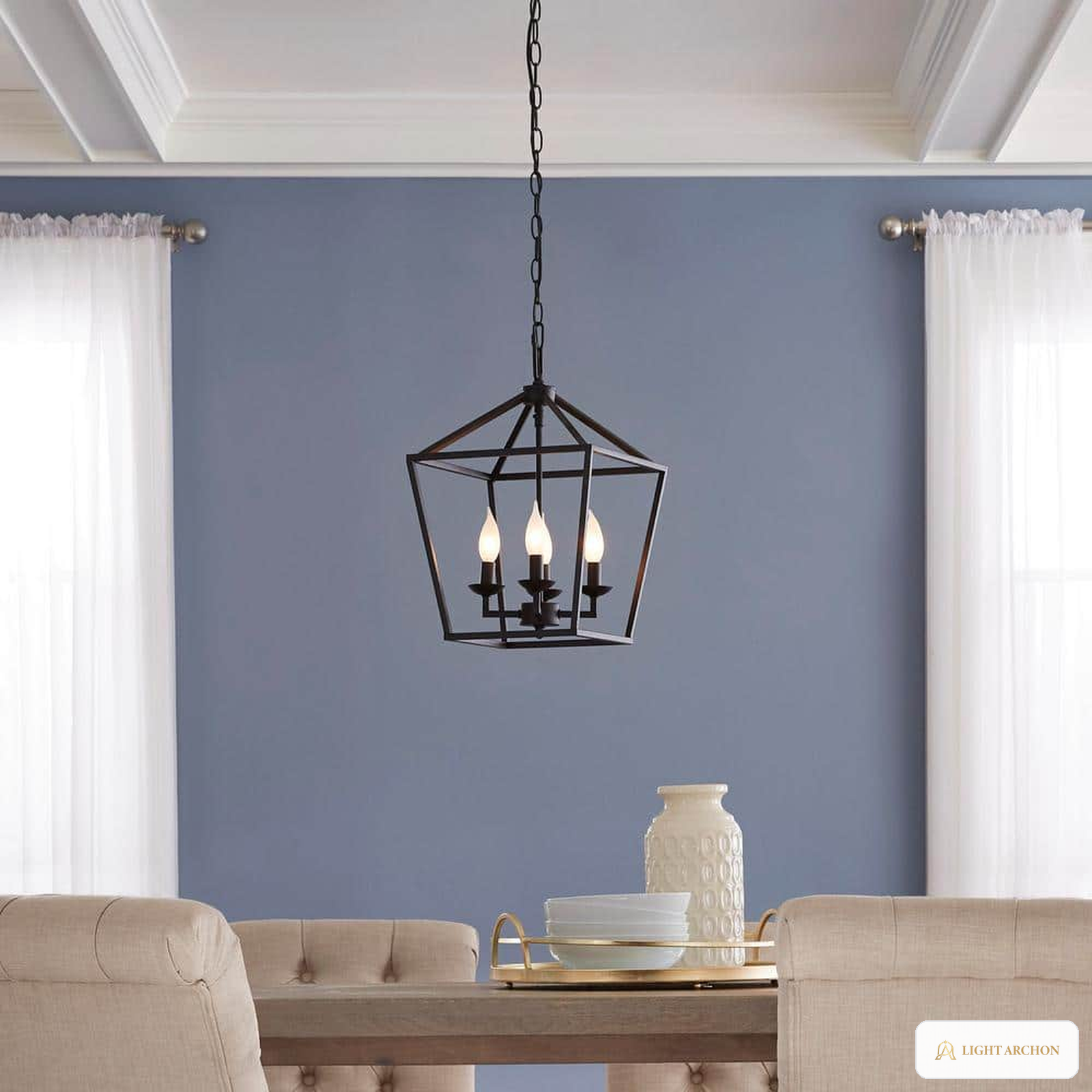 Light Archon Croft 12 in. 4-Light Bronze Farmhouse Cage Chandelier - angle view