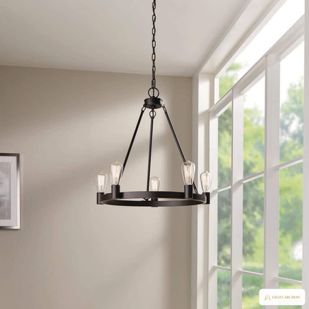 Light Archon Rowel 24 in. 5-Light Oil-Rubbed Bronze Wagon Wheel Chandelier - angle view