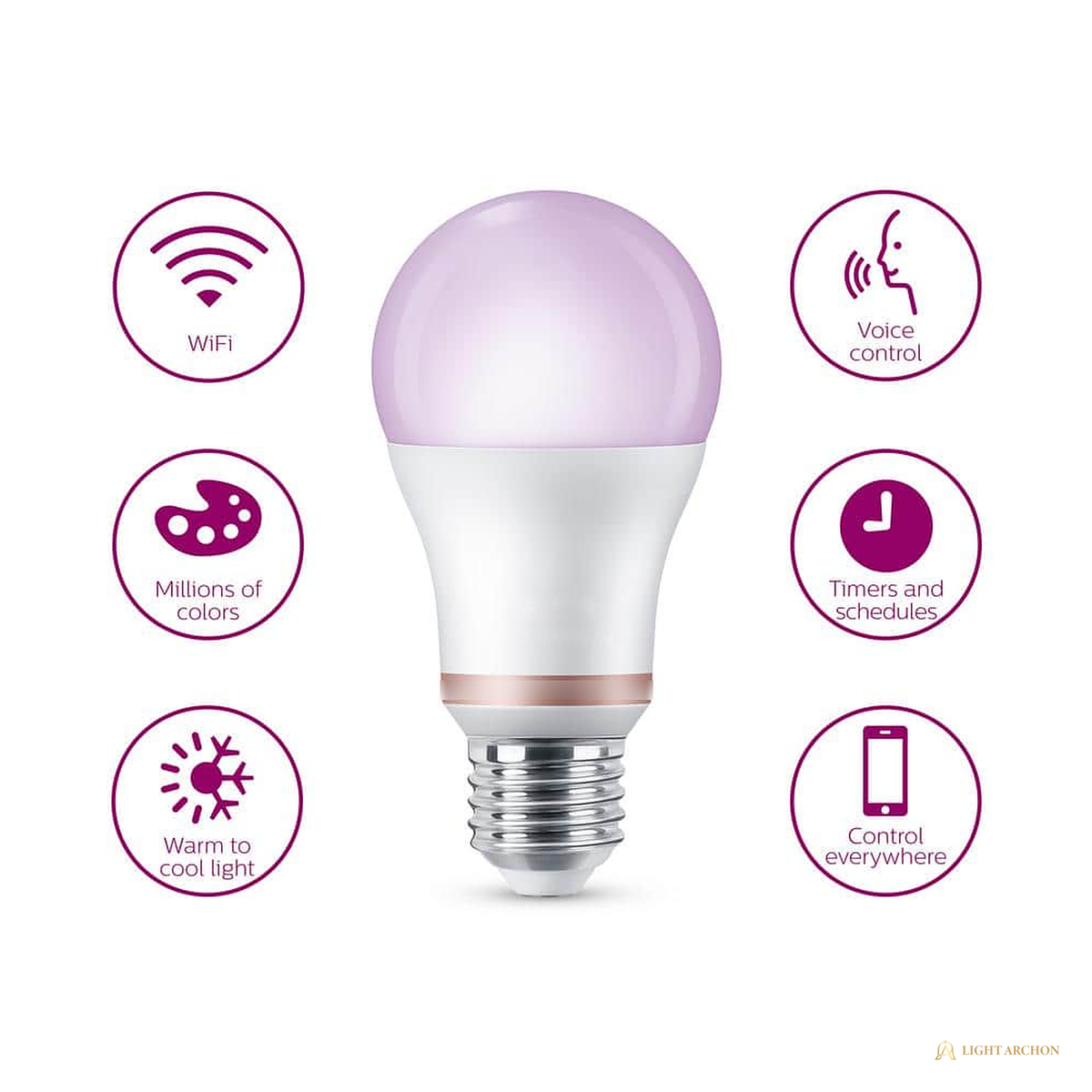 Light Archon Iris Smart Wi-Fi A19 LED Bulb, 60W Equivalent, Full Color and Tunable White - angle view