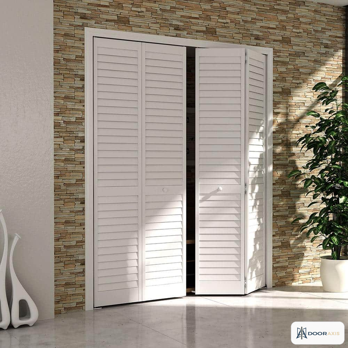Door Axis 24 in x 80 in Full Louver Pine Bifold Closet Door, Painted White - angle view