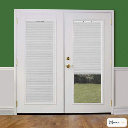 Door Axis 72 in x 80 in Steel Prehung French Patio Door, Blinds Between Glass, Primed White - angle view