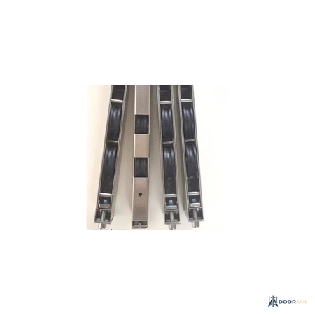 Door Axis Sliding Door Hardware Set, Stainless Tandem Rollers and Flush Locks - angle view
