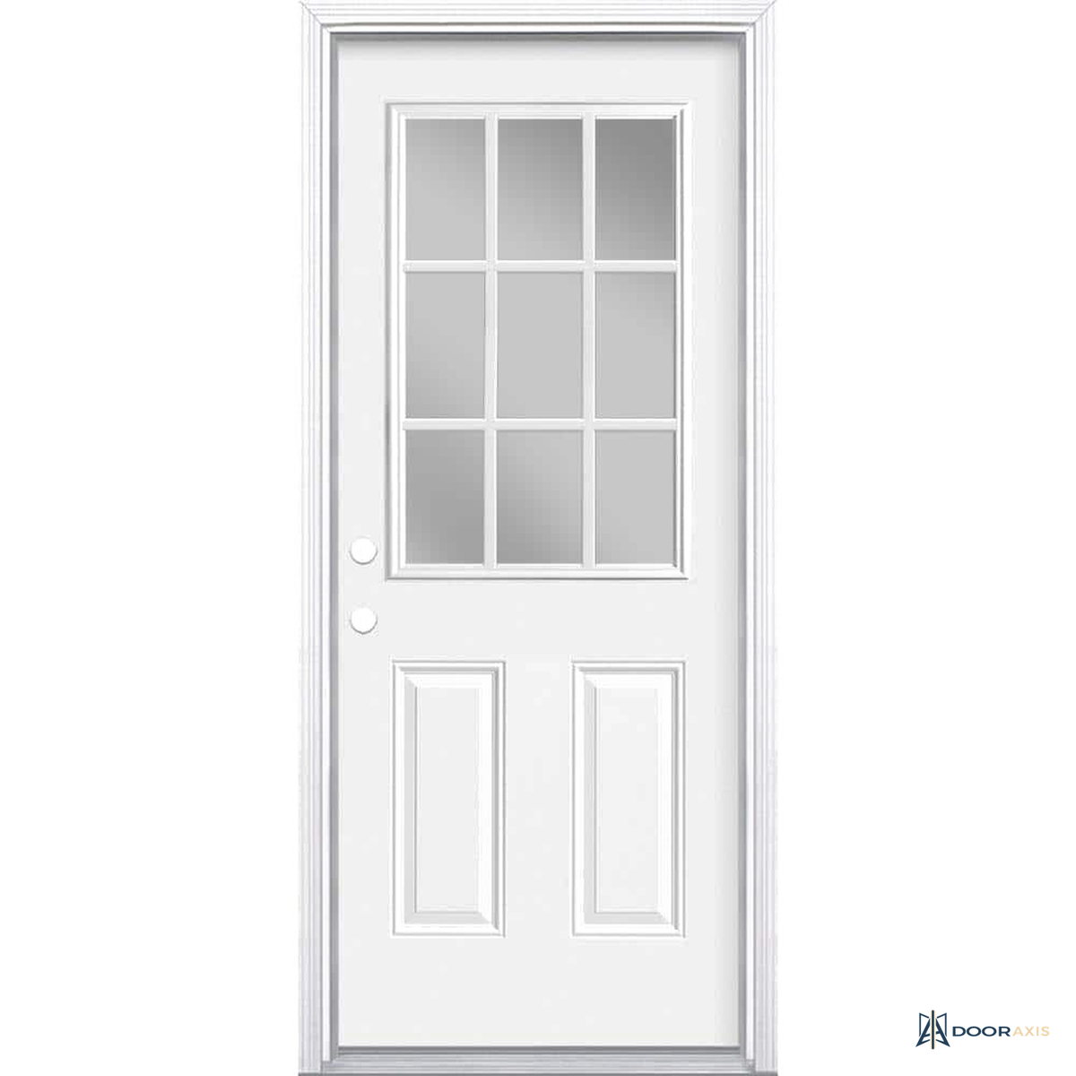 Door Axis 32 in x 80 in 9-Lite Triple Pane Clear Glass Steel Prehung Front Door with Brickmold - angle view