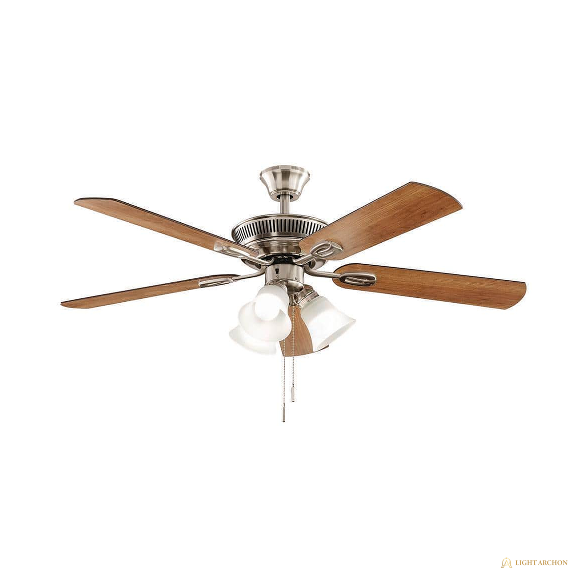 Light Archon Meridian 52 in. 5-Blade LED Ceiling Fan with Pull Chains, Brushed Nickel - angle view