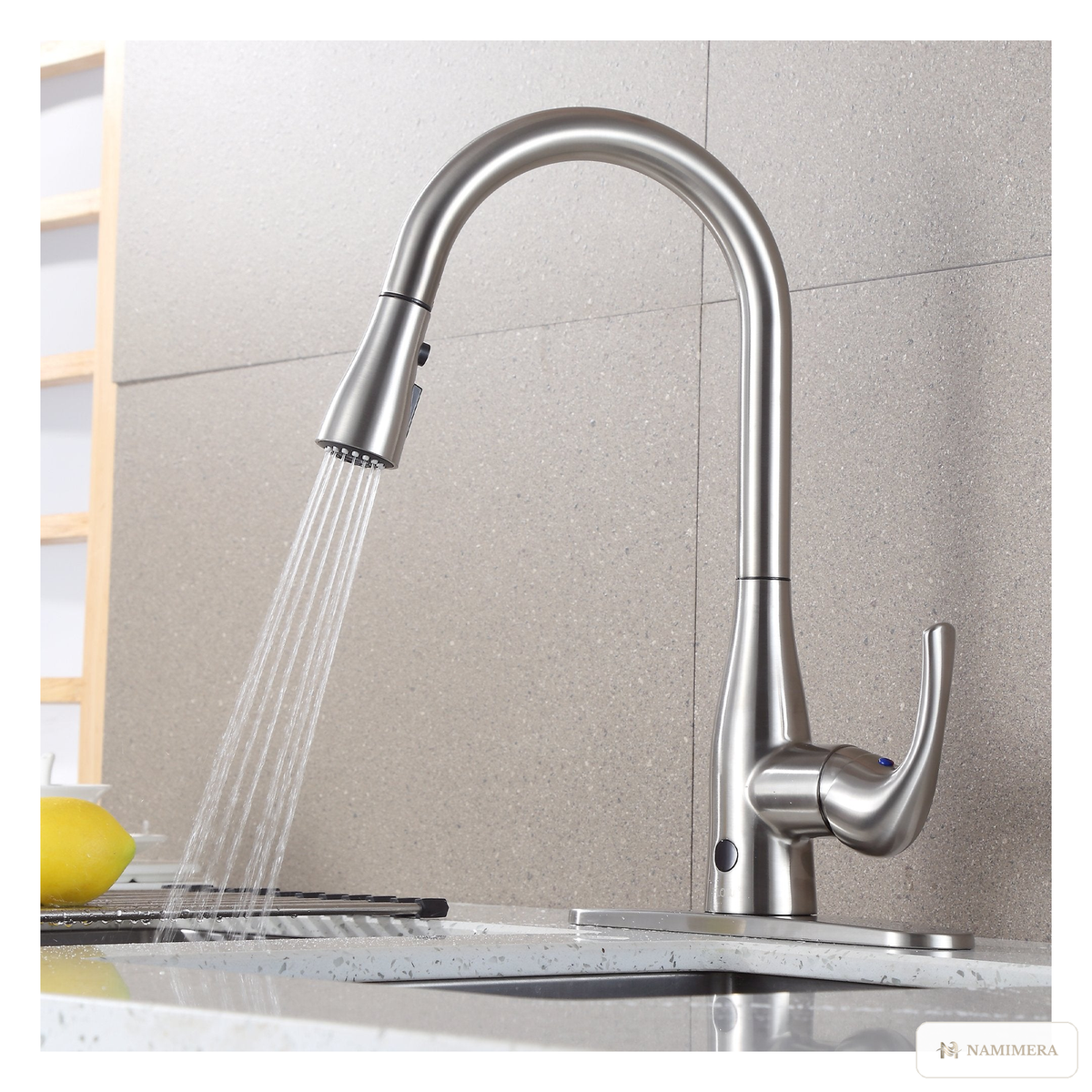 Namimera Motion-Activated Single-Handle Pull-Down Kitchen Faucet, 1.8 GPM, Brushed Nickel - alternate view