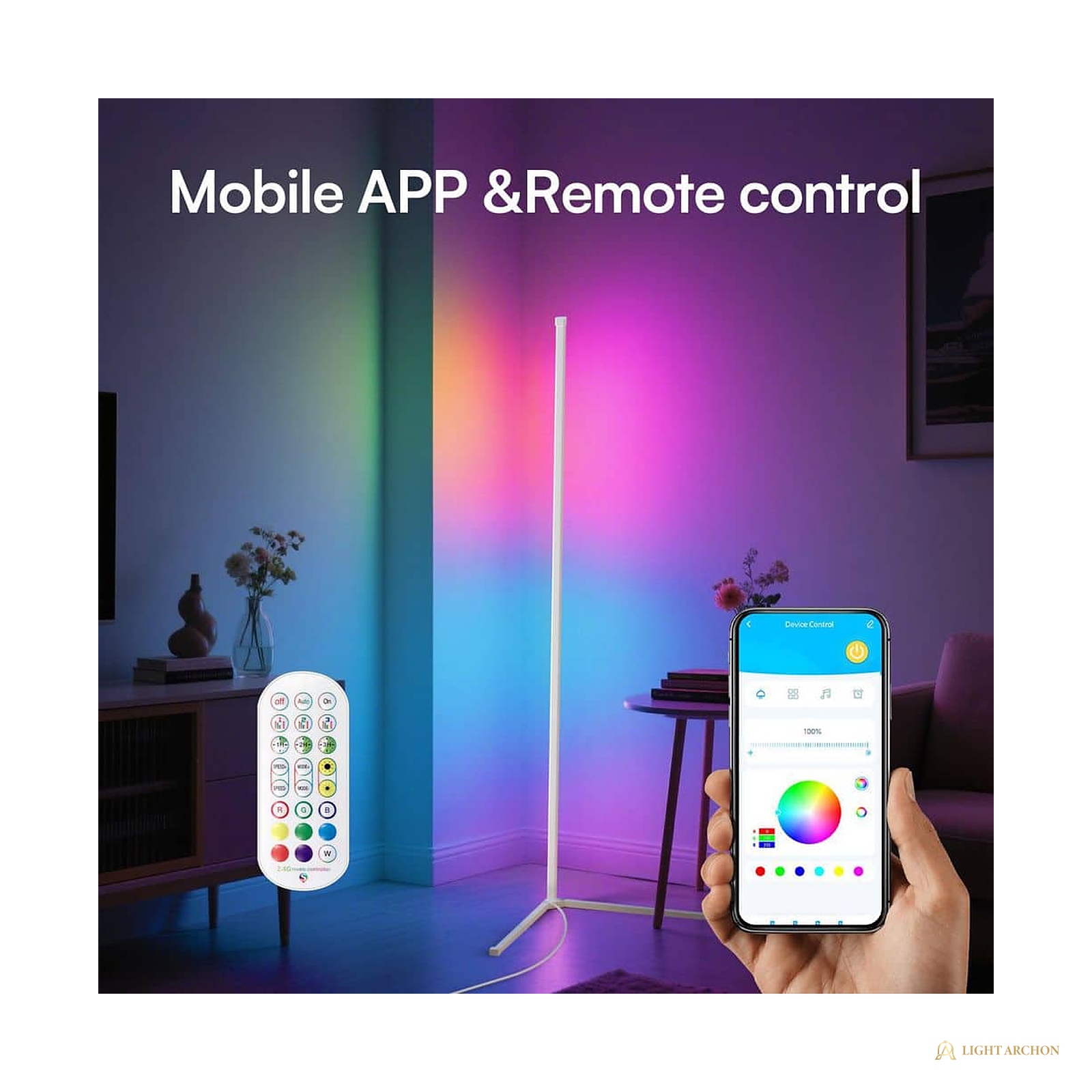 Light Archon Vertex 56 in. Smart RGB Corner Floor Lamp, White - angle view