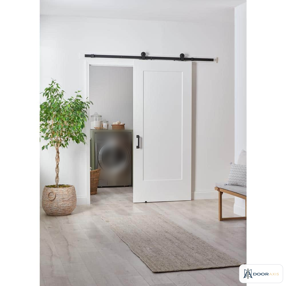 Door Axis 36 in x 84 in No-Panel Flush Primed Sliding Barn Door with Track Hardware Kit - angle view