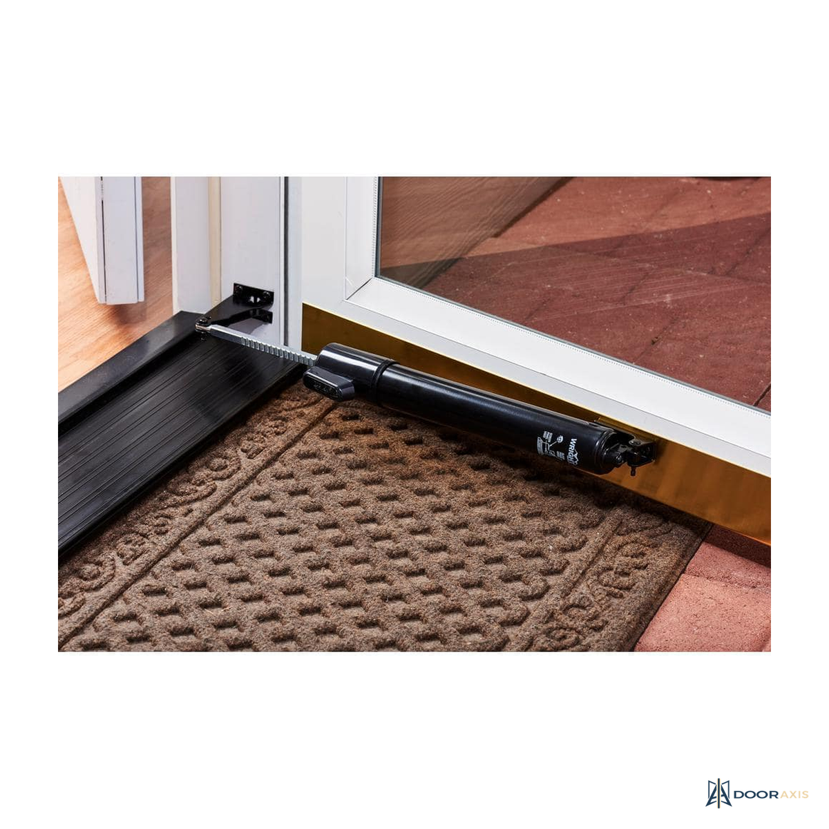 Door Axis Heavy Duty Pneumatic Screen and Storm Door Closer with Hold Button, Black - angle view
