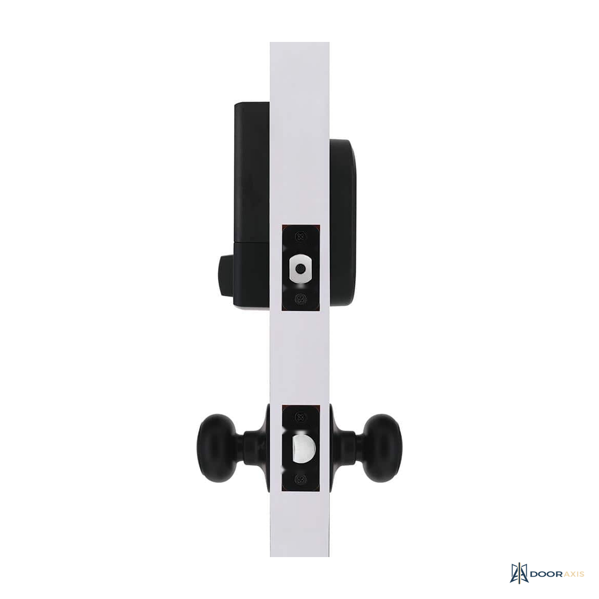 Door Axis Matte Black App-Controlled Fingerprint Deadbolt with Matching Knob - angle view