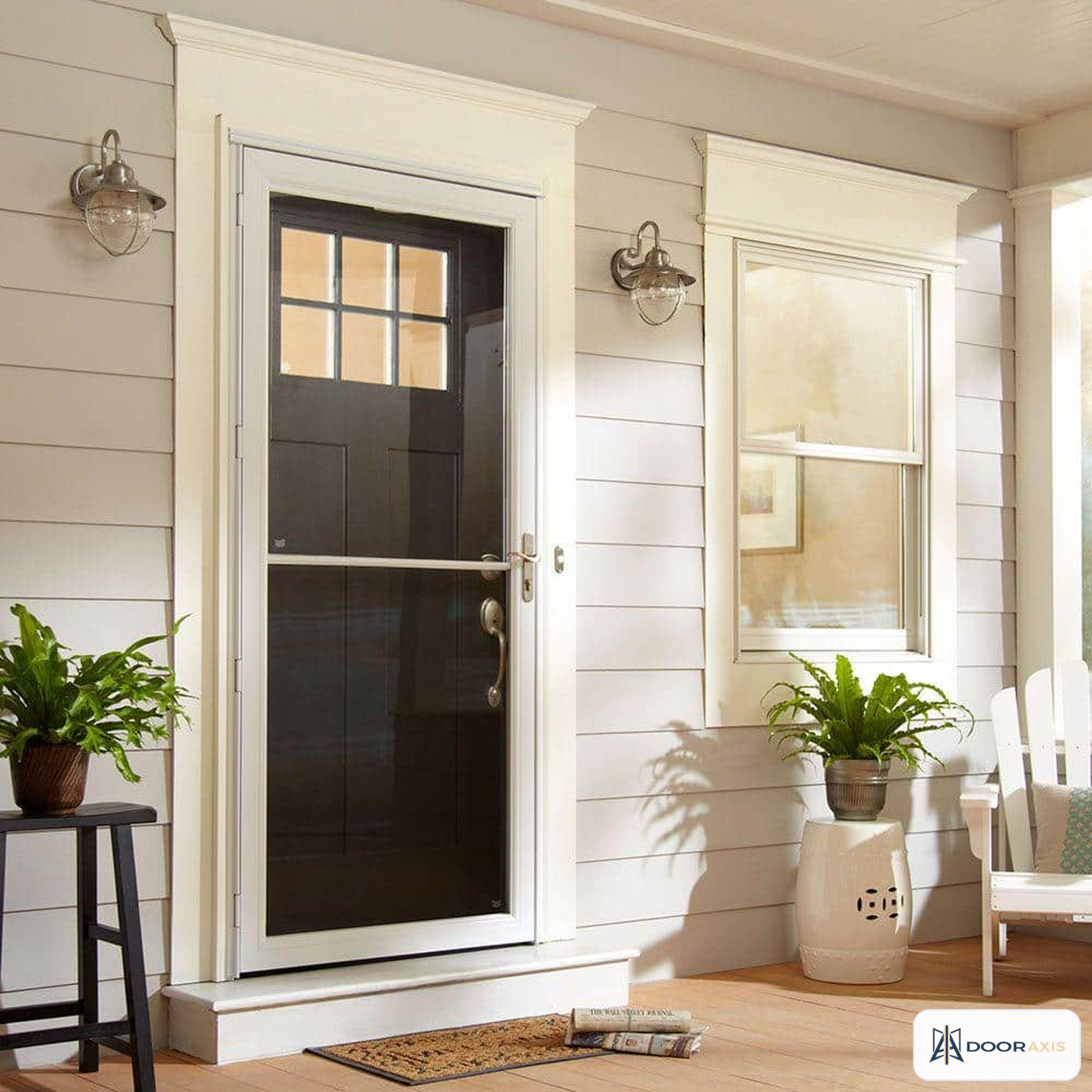 Door Axis 36 in x 80 in White Full View Aluminum Storm Door with Retractable Insect Screen - angle view