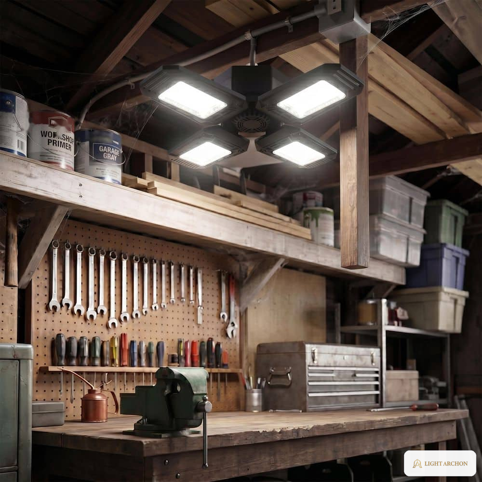 Light Archon Quadra 4-Panel Adjustable LED Garage Light, 5400 Lumens Daylight, Plug-In - angle view